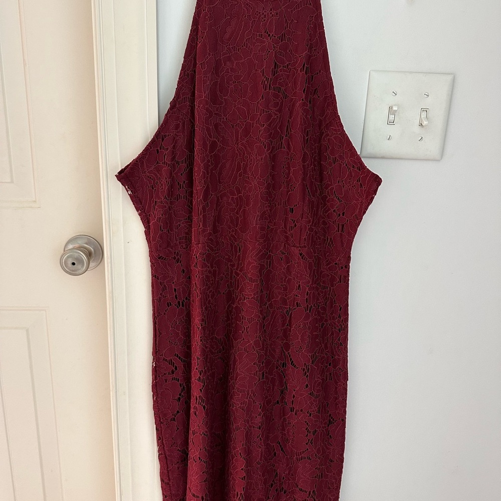 Zalalus Elegant Lace Burgundy Dress Size L